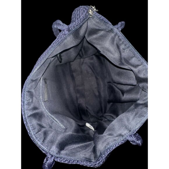 The Sak Purse Navy Crochet Overlay Gold Dual Handle Top Zip Tassel Shoulder Bag - Picture 7 of 9